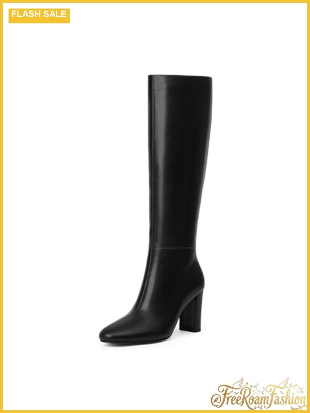 Women's Chunky Heel Knee High Boots Faux Leather Rounded Toe